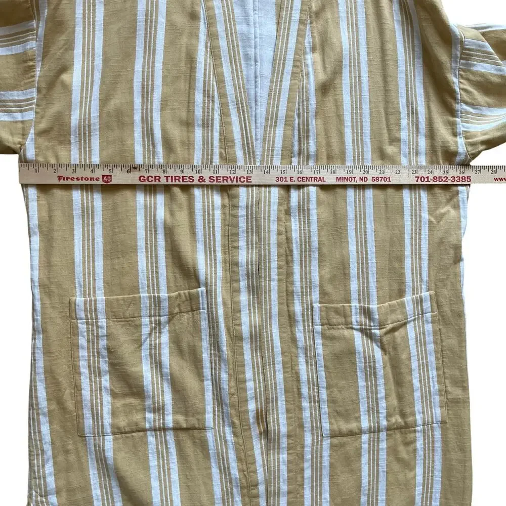 Eileen Fisher Kimono Jacket L/XL Reed Yellow Stripe Organic Cotton Lagenlook